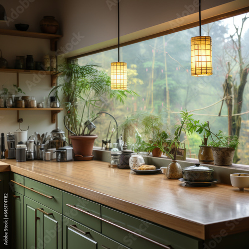  Green plastic kitchen island bamboo work surface 
