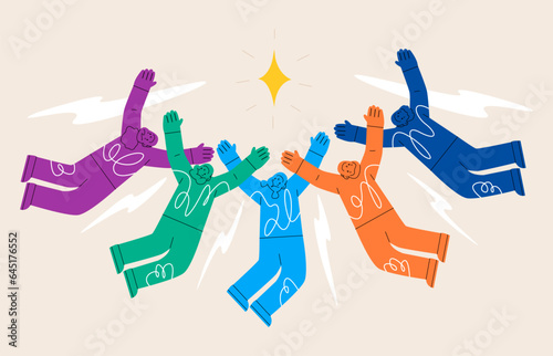 People reach for diamond. Colleagues strive for shared goal achievement. Colorful vector illustration