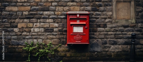 Old-fashioned, dark mailbox mounted outside a building photo
