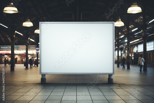 Blank billboard in train station. Mock up, 3D Rendering