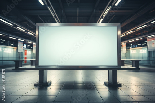 Blank billboard in train station. Mock up, 3D Rendering