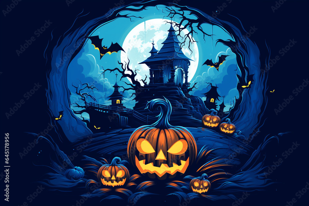 vector scary halloween blue background