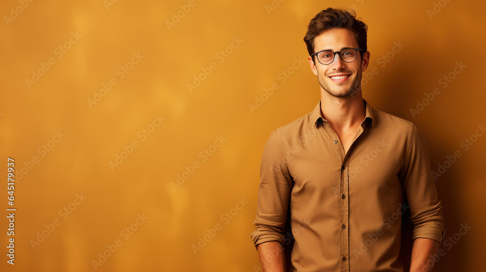 A real photo of a Portrait of a handsome man, handsome and slender young man wearing glasses, holding glasses legs, he smiles happily and looks back at the camera A real photo of a Portrait of a handsome man, handsome and slender young man wearing glasses, holding glasses legs, he smiles happily and looks back at the camera