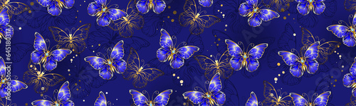 Seamless pattern with sapphire butterflies