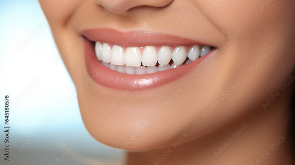 A close up view of young woman's mouth smiling showing teeth, beautiful healthy white teeth, bright smile with beautiful white teeth A close up view of young woman's mouth smiling showing teeth, beautiful healthy white teeth, bright smile with beautiful white teeth