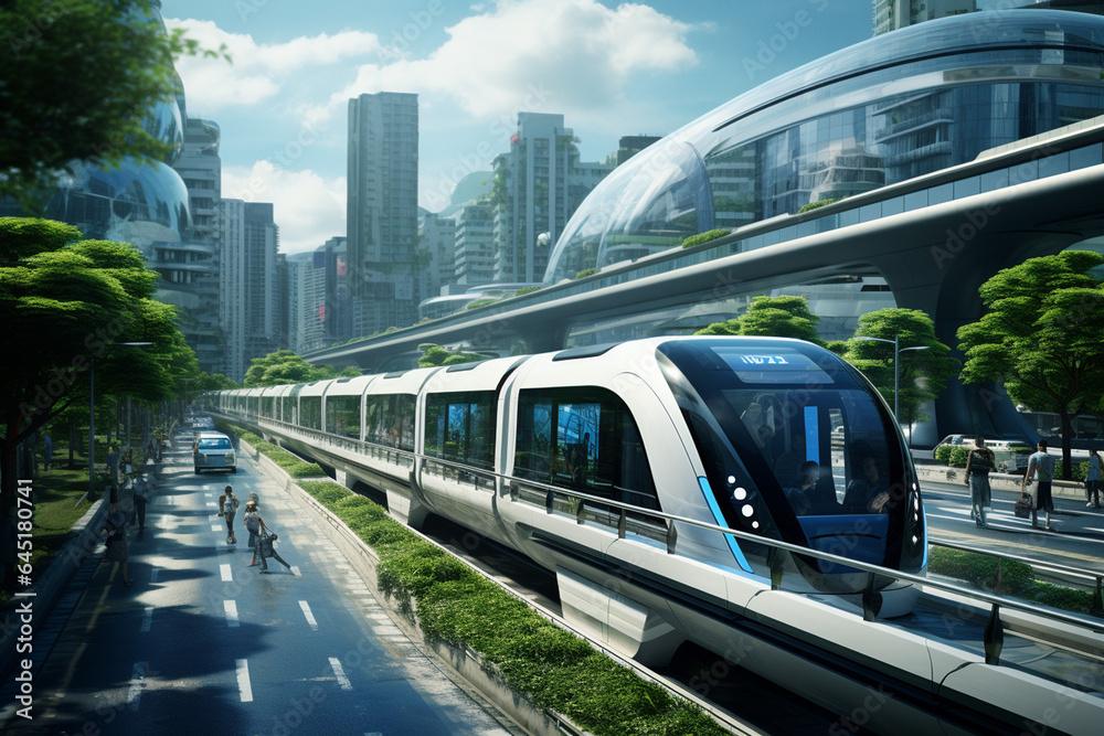 High-speed train in the city shanghai china. - obrazy, fototapety, plakaty 