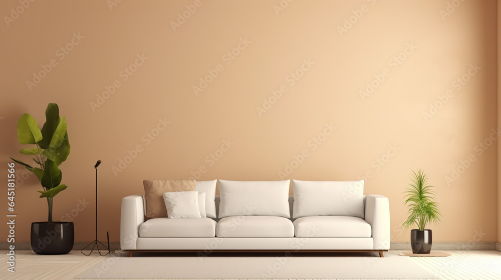 A Real photo of abstract light brown background for product presentation White billboard hanging on the wall, cream sofa A Real photo of abstract light brown background for product presentation White billboard hanging on the wall, cream sofa
