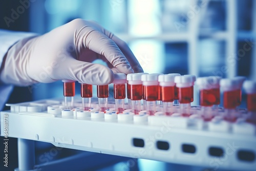 scientist working with blood sample in laboratory, science research and development concept