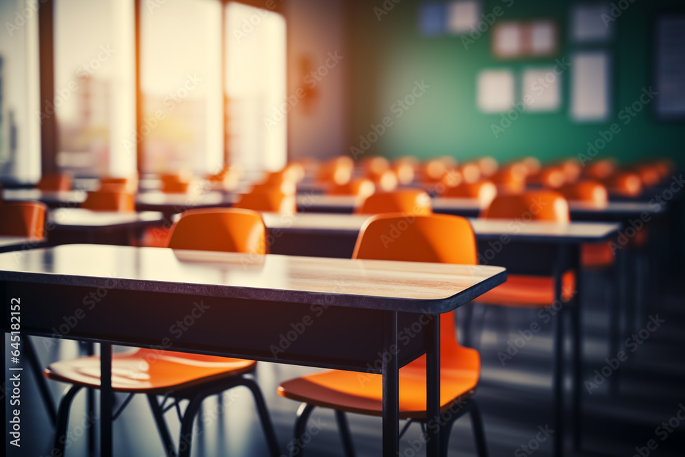 School classroom in blur background without student