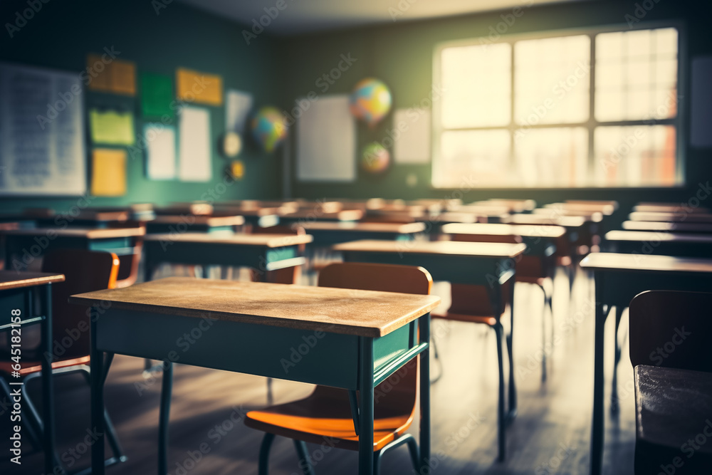 School classroom in blur background without student School classroom in blur background without student