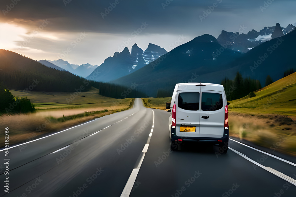 White van , truck delivery van rush by country road White van , truck delivery van rush by country road