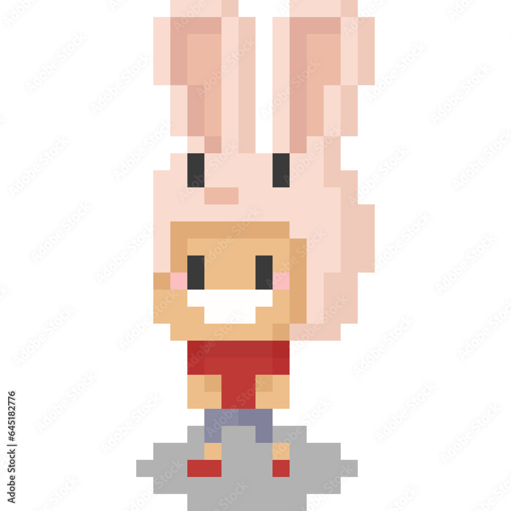 Pixel art cartoon boy with rabbit hat 