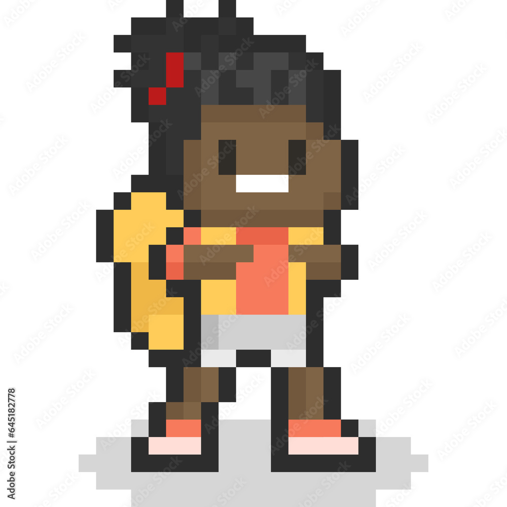 Pixel art cartoon african american kid with backpack Pixel art cartoon african american kid with backpack