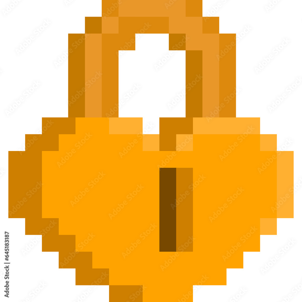 Pixel art gold heart lock icon Pixel art gold heart lock icon