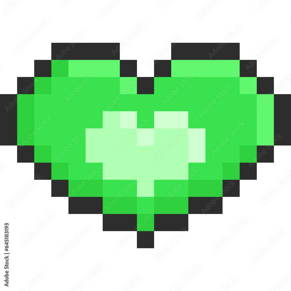 Fototapeta premium Pixel art green heart icon 2