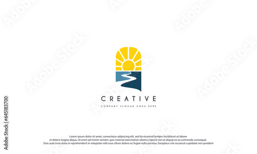 river creek winding road logo design illustration