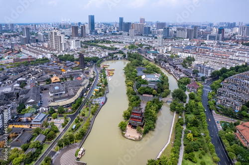 Aerial photography of Qingjiangpu architectural landscape in Huai an