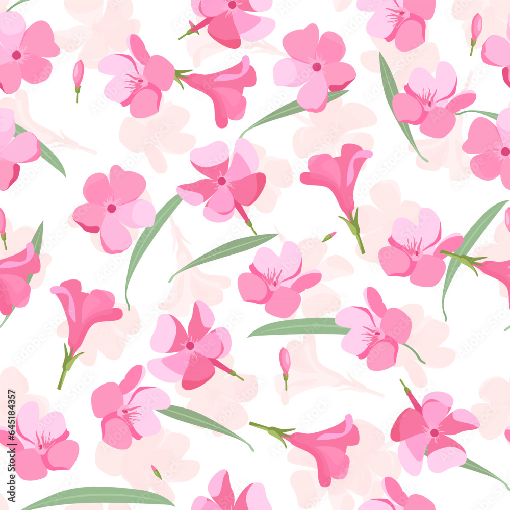 A seamless pattern of Oleander flower. vector illustration. flower background.