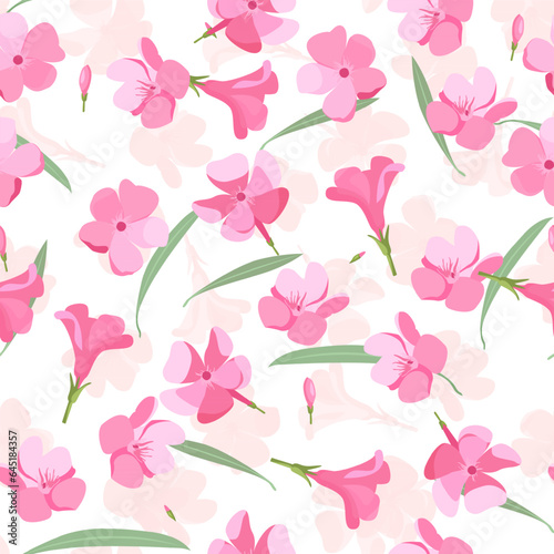 A seamless pattern of Oleander flower. vector illustration. flower background.