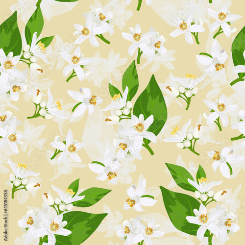 A seamless pattern of Orange jasmine flower. vector illustration. flower background.