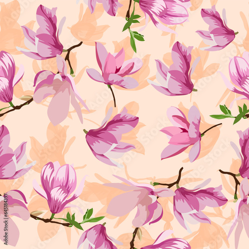 A seamless pattern of Magnolia flower. vector illustration. flower background.