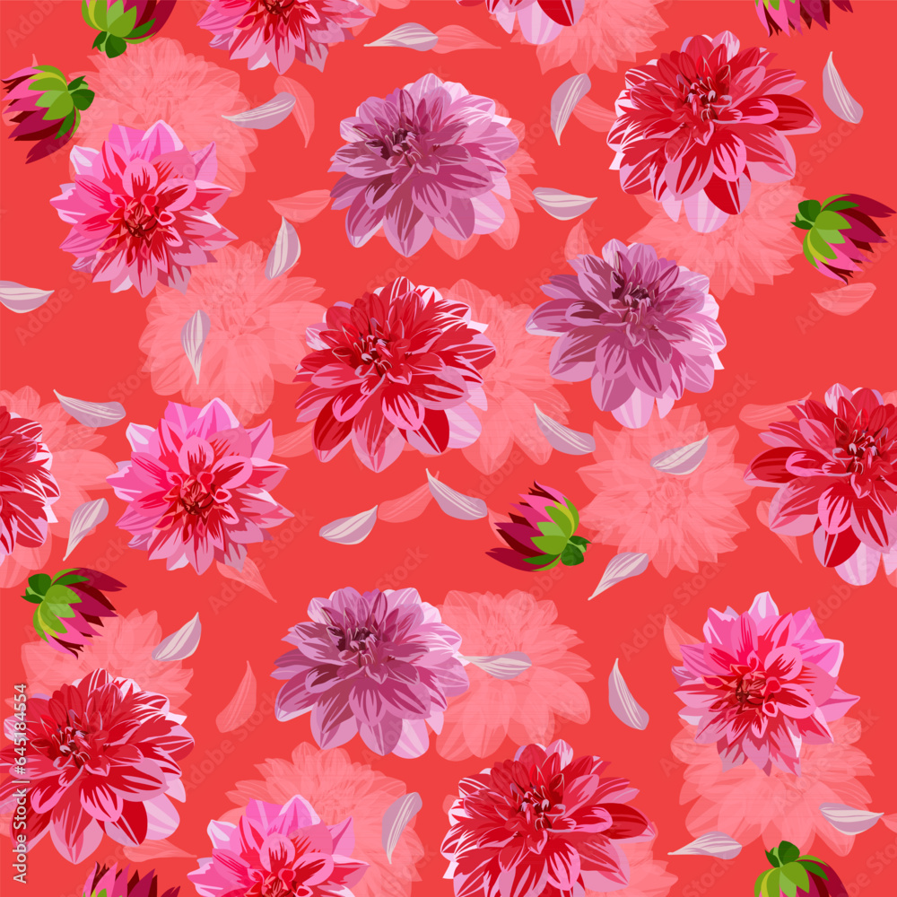 A seamless pattern of colorful dahlia flowers. vector illustration. Colorful flower background.