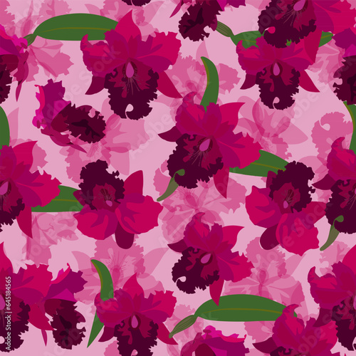 Wallpaper Mural A seamless pattern of colorful cattleya. vector illustration. flower background. Torontodigital.ca