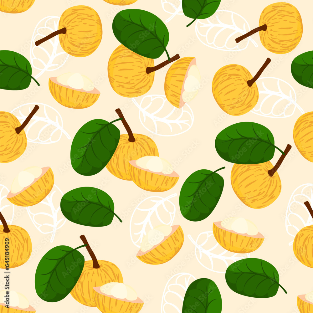 Obraz premium A seamless pattern of Santol fruits. vector illustration. fruits background.