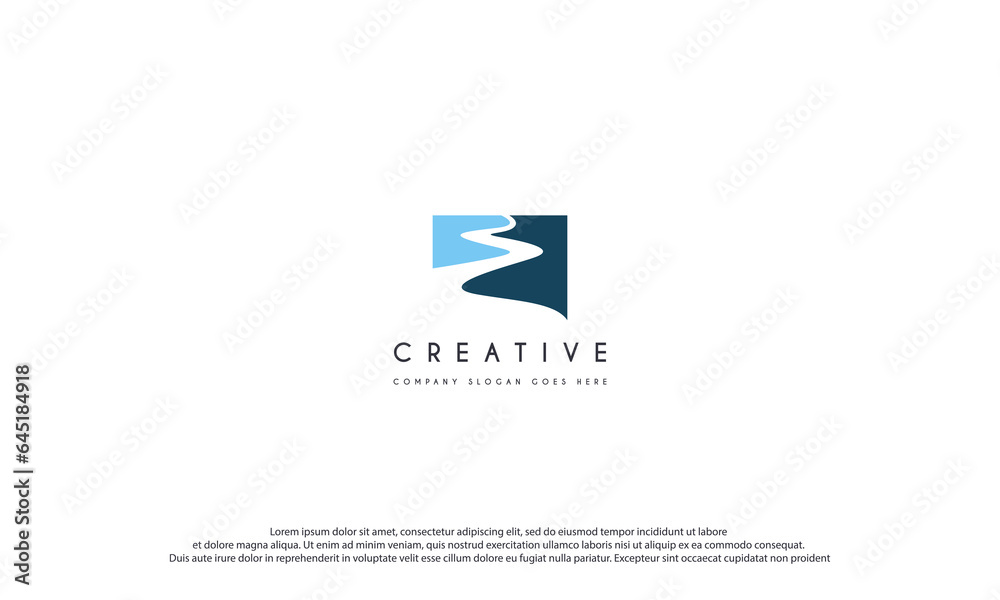 river creek winding road logo design illustration