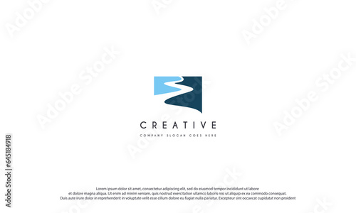 river creek winding road logo design illustration