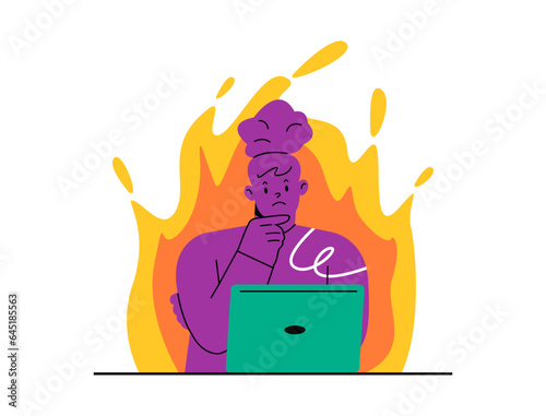 Deadline, work on fire mode. Stressed woman hurrying, hectic about missing work deadline, time limits. Colorful vector illustration
