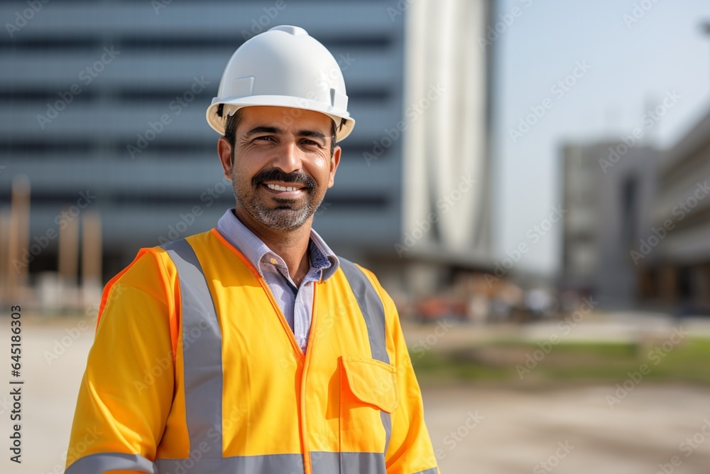 Portrait of a smiling male engineer standing with arms crossed on construction site Portrait of a smiling male engineer standing with arms crossed on construction site