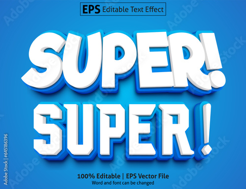 Editable text effect Super 3D Cartoon template style premium vector