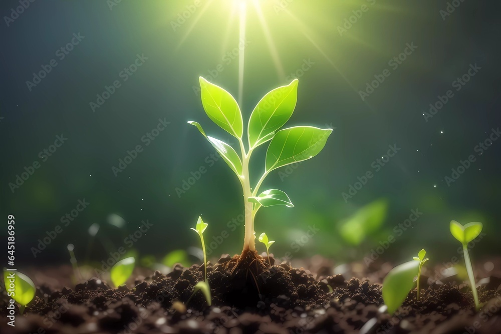 young plant sprout growing up with sunshine, AI generative young plant sprout growing up with sunshine, AI generative