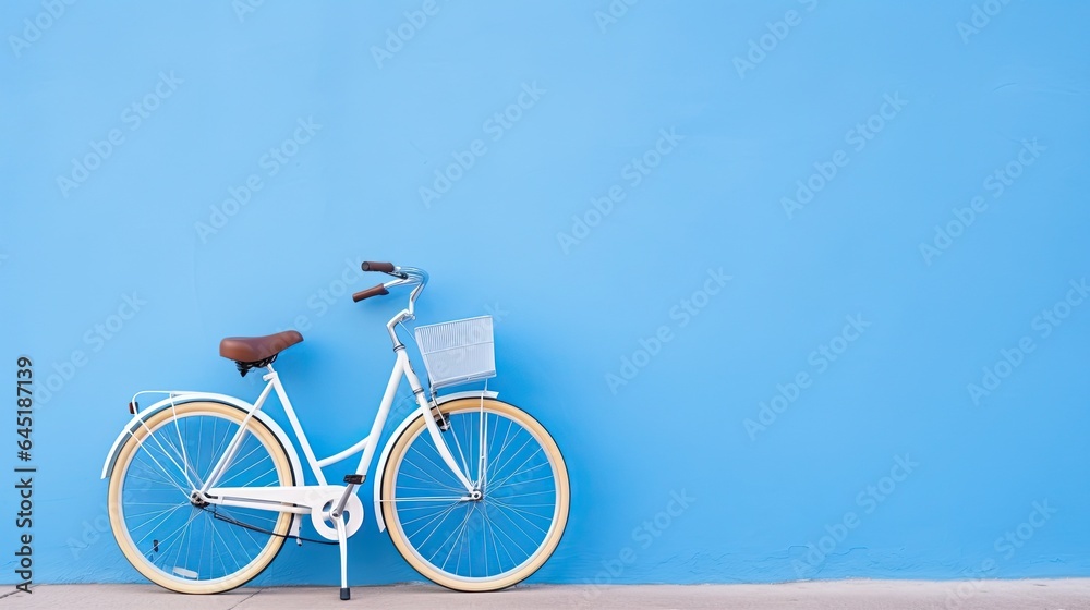 Fototapeta premium Bicycle on blue wall with copy space for your text or design