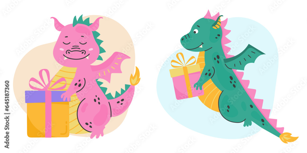 Fototapeta premium Card of Christmas and New year cute dragon