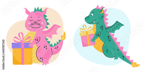 Card of Christmas and New year cute dragon