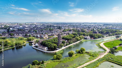 Canvas Print Aerial photography of Zhouzhuang ancient town scenery
