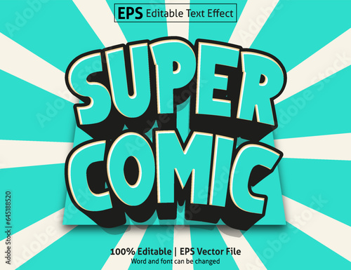 Editable text effect Super comic 3D Cartoon template style premium vector