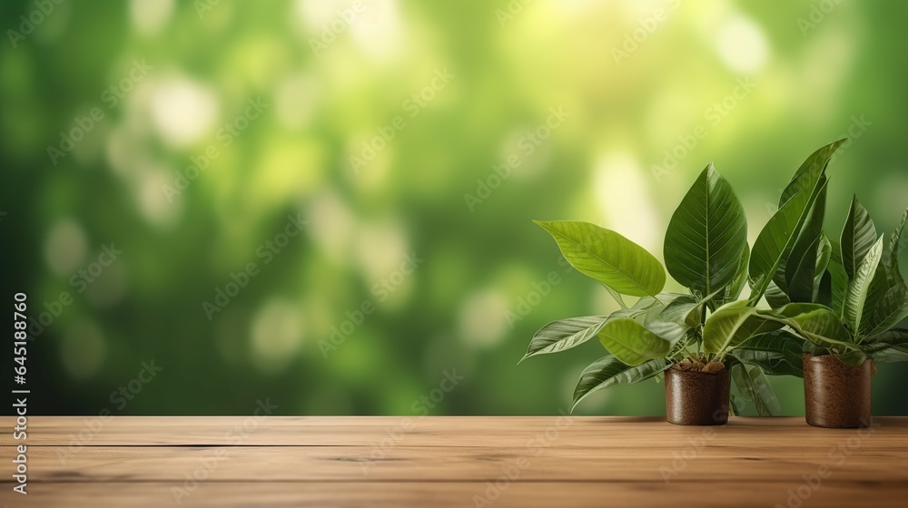 Table background and spring time, Empty wood table top and blurred green tree in the park garden background, Empty wooden table with defocused green lush foliage at background Table background and spring time, Empty wood table top and blurred green tree in the park garden background, Empty wooden table with defocused green lush foliage at background