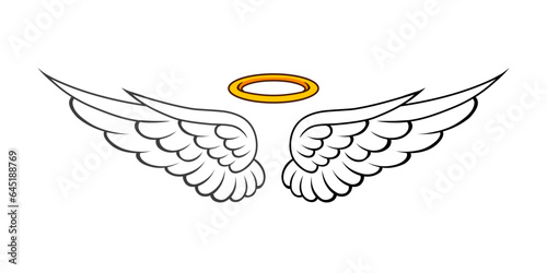 Vector line art angel wings with golden rings