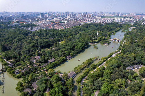 Aerial photography of Slender West Lake Park scenery in Yangzhou, China