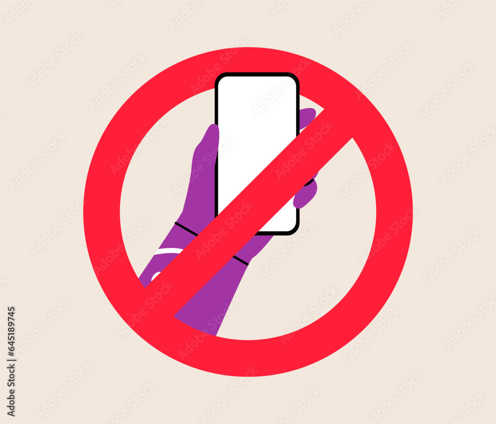 Prohibition to use a mobile phone. No phone. Digital detox. Colorful vector illustration Prohibition to use a mobile phone. No phone. Digital detox. Colorful vector illustration