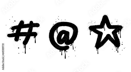 Spray painted graffiti star, question marks, heart, question drip symbol. isolated on white background. vector illustration