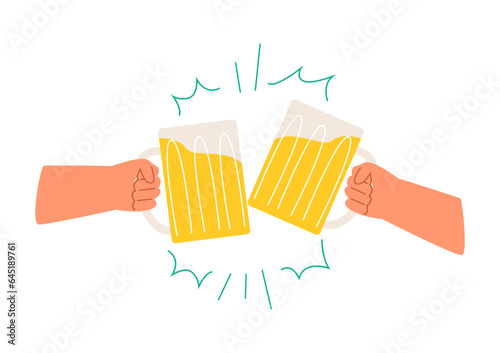 Two hands holding beer glasses. Concept of Beer Festival. Vector illustration