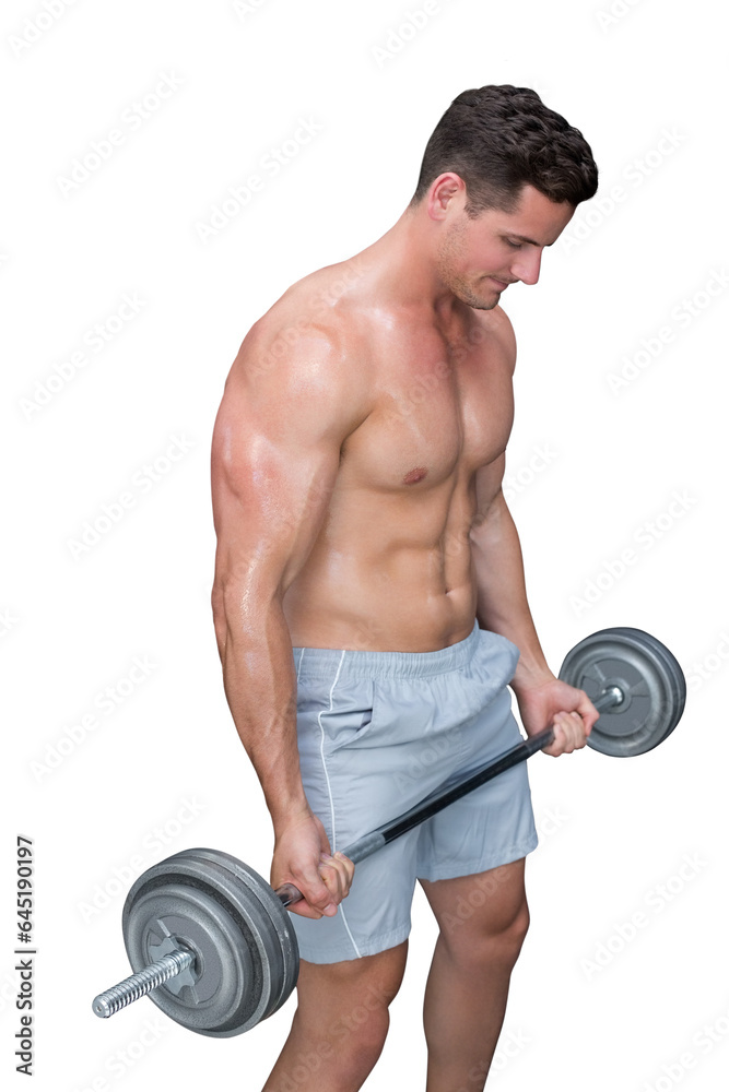 Digital png photo of caucasian man exercising with weights on transparent background Digital png photo of caucasian man exercising with weights on transparent background