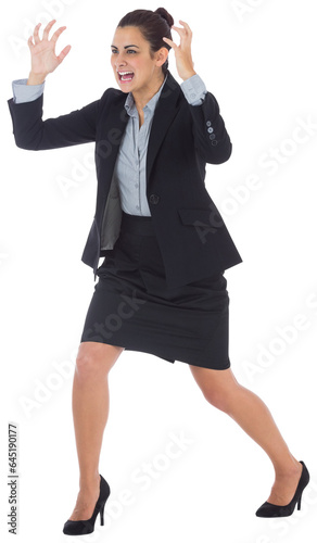 Digital png photo of caucasian businesswoman shouting on transparent background