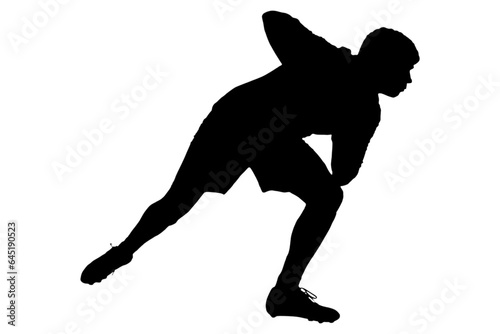 Digital png illustration of silhouette of male rugby player on transparent background