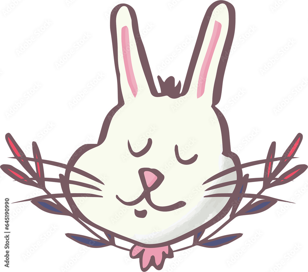 Obraz premium Digital png illustration of white bunny with flowers on transparent background