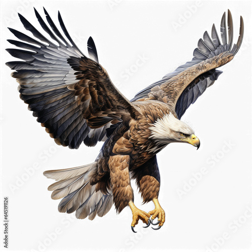 Eagle in flight, shadowless, super detailed, sharp, whole image, highest resolution, realistic on a white background. © I Love Png